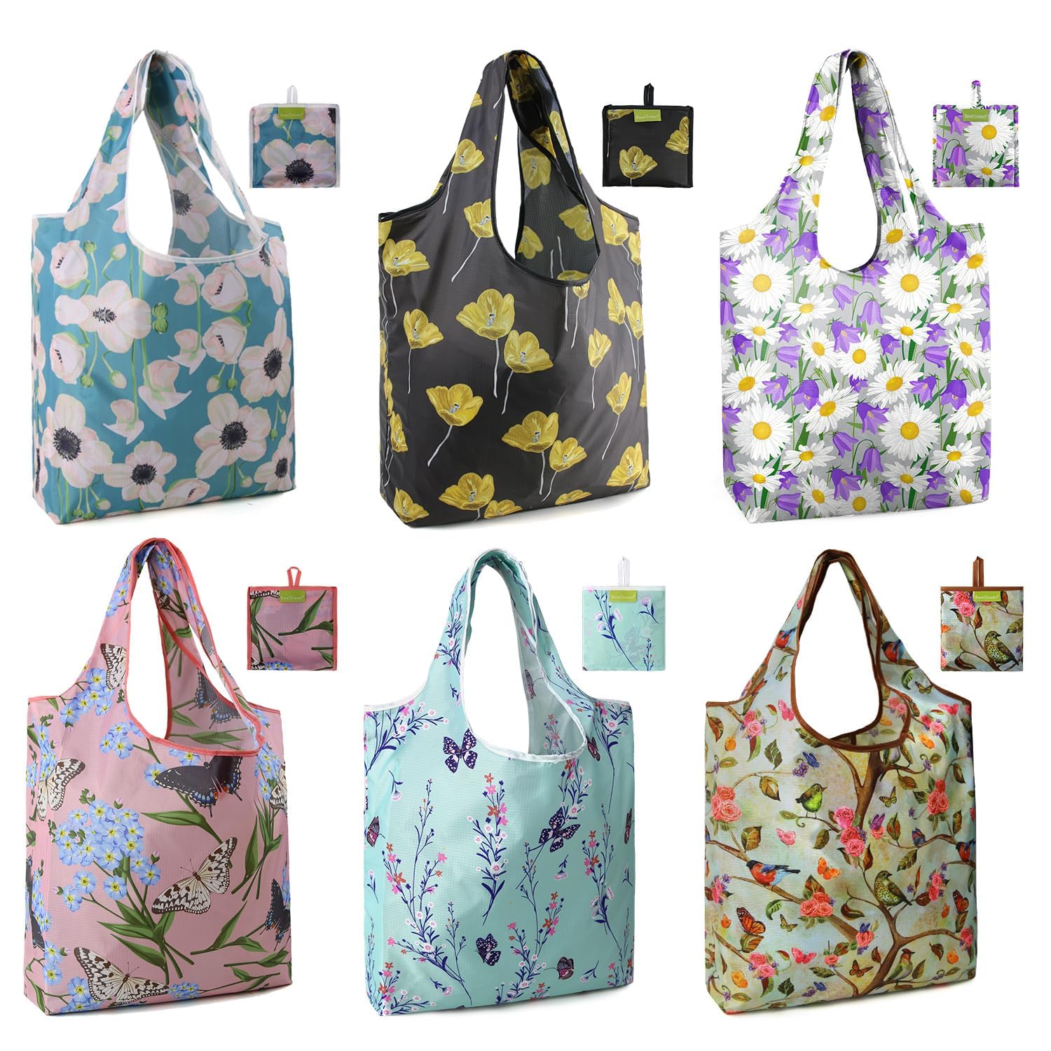 BeeGreen Christmas Reusable Gift Bags,6 Pack Large Holiday Tote Foldable Cloth Bag for Women, Cute Grocery Storage for Xmas Gifts Market Shopping, Washable Collapsible Reusable Bags with Handles